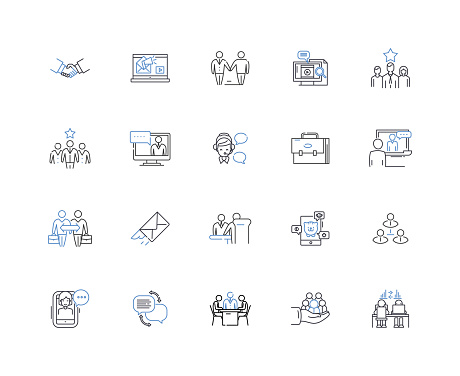 End-users outline icons collection. Customers, Consumers, Users, Clients, Purchasers, Subscribers, Audiences vector and illustration concept set. Patrons,Utilizers linear signs and symbols