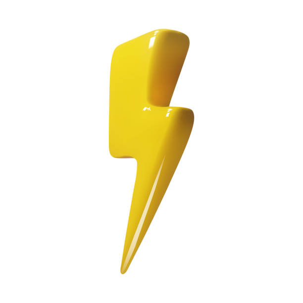 3D lightning bolt icon Realistic illustration of a yellow lightning sign in plastic cartoon style isolated on a white background. Vector 10 EPS. thunder bolt 3d stock illustrations