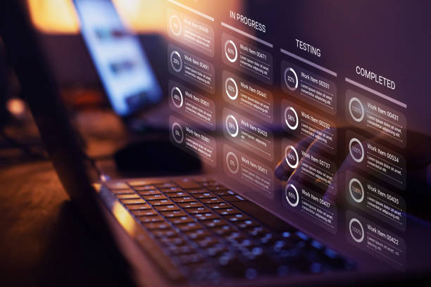 Kanban concept, Agile software development Kanban concept, Agile software development on screen application modernization stock pictures, royalty-free photos & images