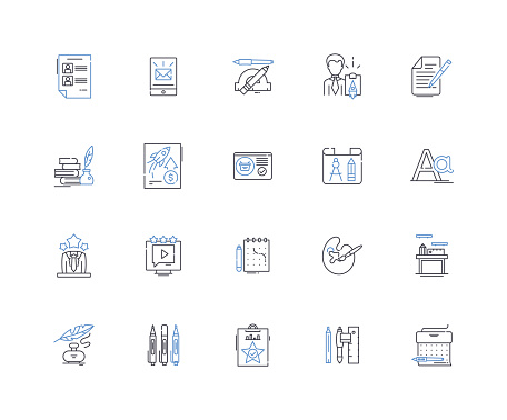 Draftsman outline icons collection. Precision, Detail-oriented, Technical, Creative, Analytical, Methodical, Artistic vector and illustration concept set. Resourceful,Visionary linear signs and symbols