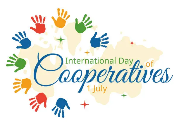 Vector illustration of International Day of Cooperatives Vector Illustration with Hand, Earth Map or People in Flat Cartoon Hand Drawn Landing Page Background Templates