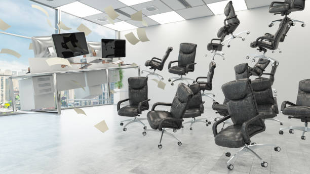 istock Computer Monitor, Keyboard And Office Tools Are Flying In The Air With Zero Gravity Concept In The Workspace 1487449065