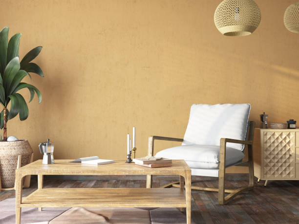 istock Beige Interior with Armchair and Coffee Table 1487449238