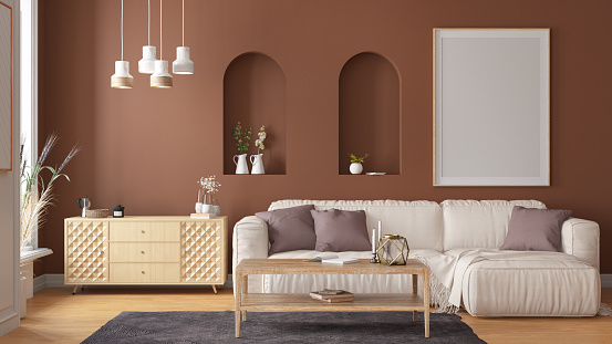 Modern interior Scandinavian Style Design Living Room. 3D Render
