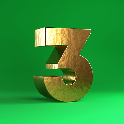 Gold Number 3 On Green Background