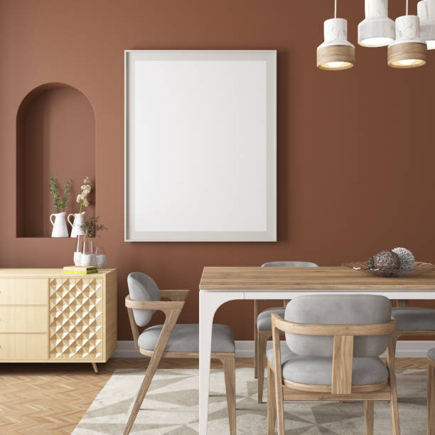 istock Mockup Picture Frame in Scandinavian Style Dining Room 1487454685