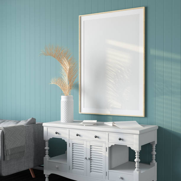 istock Empty Mock Up Picture Frame on Living Room's Wall 1487454738