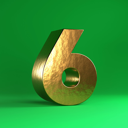 Gold Number 6 On Green Background