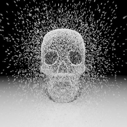 A skull is formed from binary code ones and zeroes.