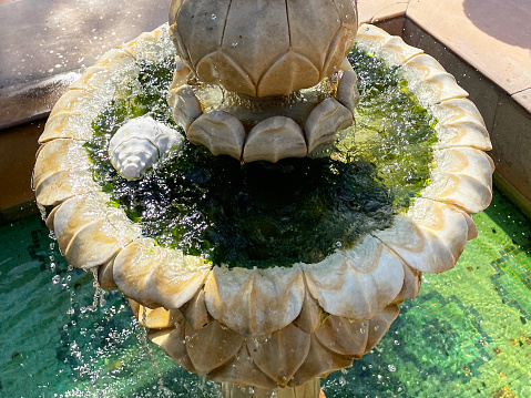 Stock photo showing close-up of fountain garden water feature.