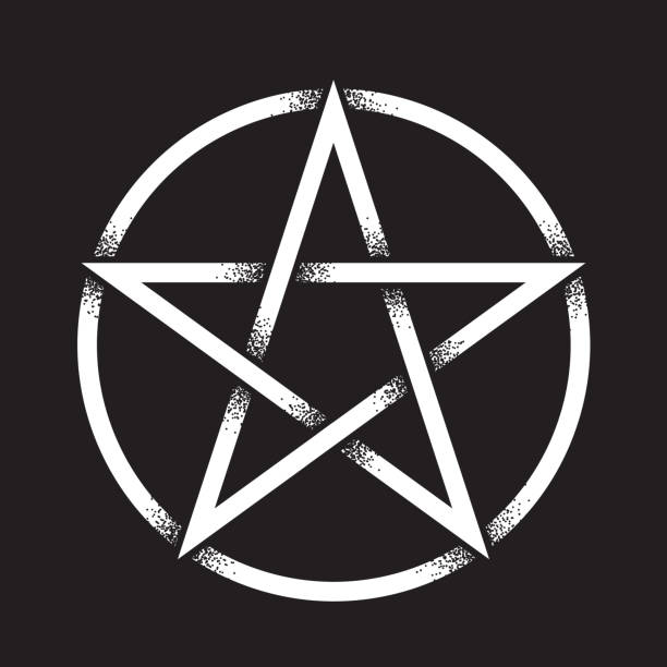 ilustrações de stock, clip art, desenhos animados e ícones de pentagram or pentalpha or pentangle. hand drawn dot work ancient pagan symbol of five-pointed star isolated vector illustration. black work, flash tattoo or print design - pentangle