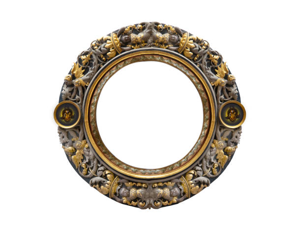 Antique iron mirror frame with flora decoration, isolated,