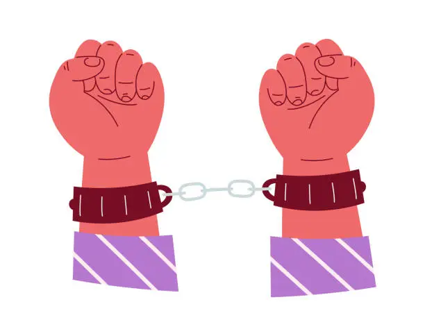 Vector illustration of Hands In Handcuffs