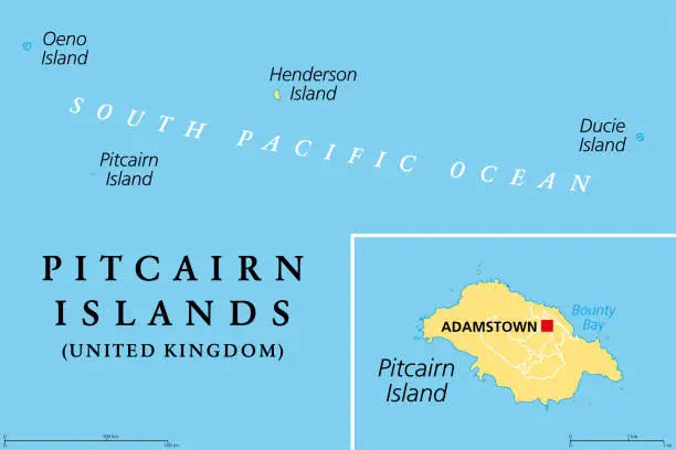 Vector illustration of Pitcairn Islands, a British Overseas Territory, political map