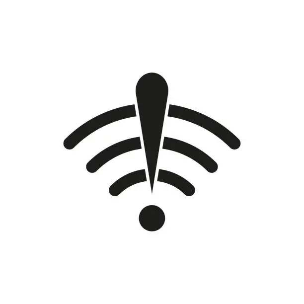 Vector illustration of Wifi exclamation mark. Icon for mobile device design. Internet communication. Lost connection. Sign forbidden. Vector illustration.