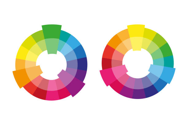 complementary color wheel flat vector icon for apps and websites(앱과 웹사이트에 대한 보색휠 플랫 벡터 아이콘). 벡터 그림입니다. - paint red incomplete isolated stock illustrations