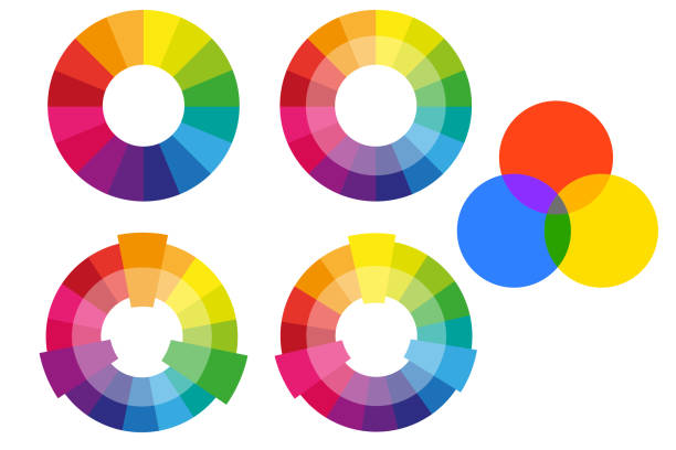 complementary color wheel flat vector icon for apps and websites(앱과 웹사이트에 대한 보색휠 플랫 벡터 아이콘). 벡터 그림입니다. - paint red incomplete isolated stock illustrations