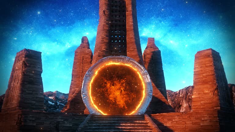 Bright orange sci-fi ancient round portal