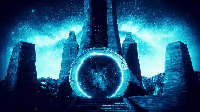 Blue sci-fi ancient round portal
