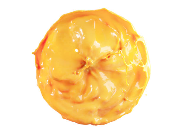 istock Closeup Orange juice splash isolated on white background. 3D Rendering. clipping part. 1487463619