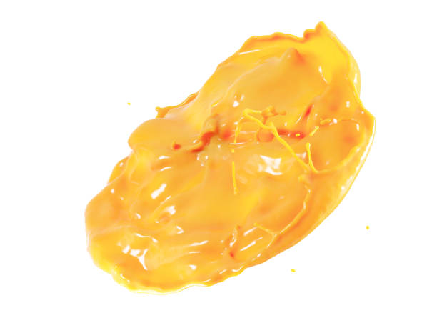 istock Closeup Orange juice splash isolated on white background. 3D Rendering. clipping part. 1487463626
