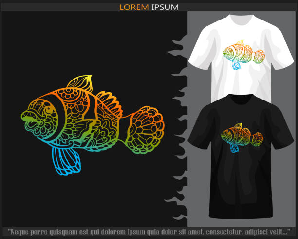 istock gradient Colorful Clown fish mandala arts isolated on black and white t shirt. 1487463887