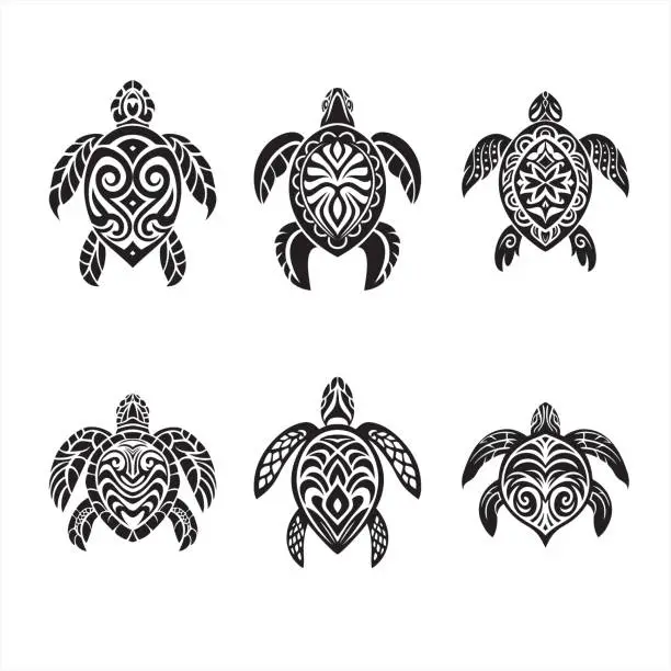 Vector illustration of Set of 6 sea turtle designs