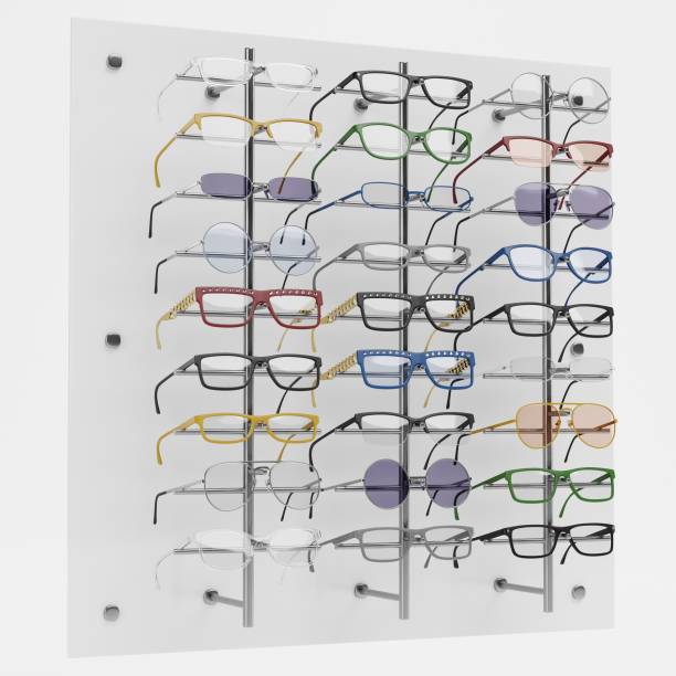 istock Realistic 3D Render of Glasses on Stand 1487471127