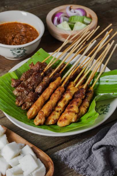 istock Grilled food chicken and beef satay 1487472720