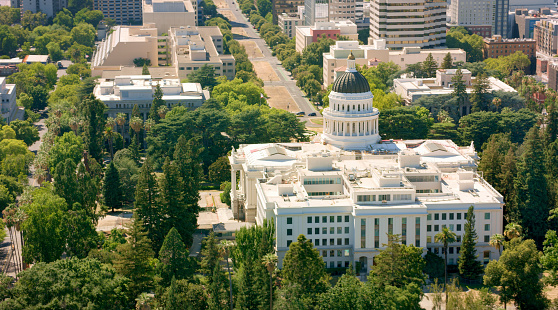 Aerial view of California State Capitol building in city, California, USA