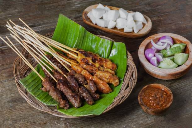 istock Grilled food chicken and beef satay 1487473883