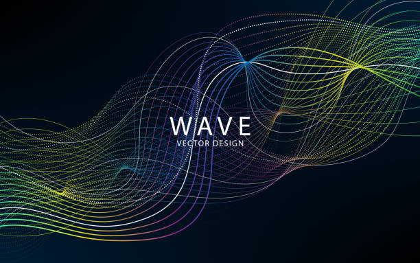배경 색된 동적 파도 함께 추상 선 및 입자 - water surface water sine wave backgrounds stock illustrations