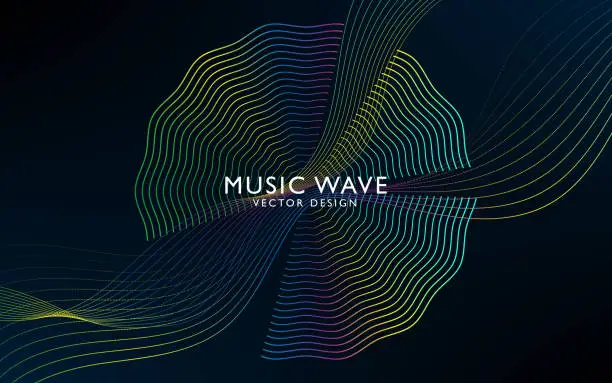 Vector illustration of Music poster. Vector abstract background with a colored dynamic waves