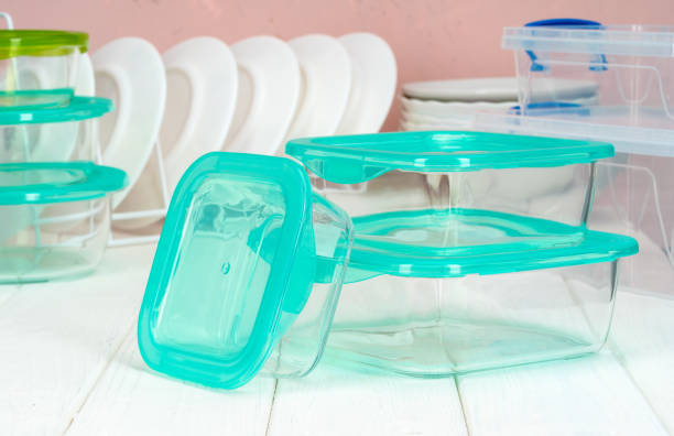 istock Clean kitchen with various plates and food boxes 1487476971