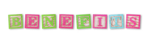 istock Benefits concept with childs wood blocks on white with clipping path 1487477580