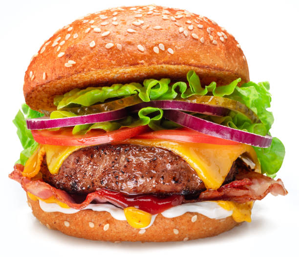 istock Tasty cheeseburger isolated on white background. 1487477603