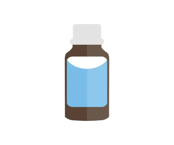 Vector illustration of Brown medicine, pharmaceutical bottle. Blank Label Pharmaceutical Bottle. Health care and medical cure, illness treatment vector design and illustration.