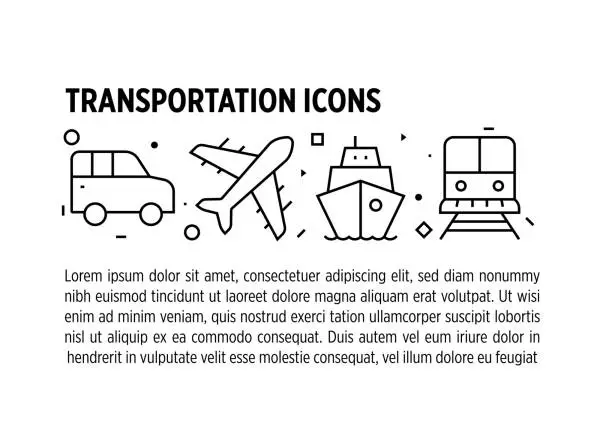 Vector illustration of Transportation, Taxi, Airplane, Traffic Lights, Truck, Roadwork Icons