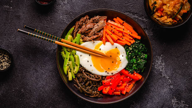 istock Traditional Korean dish Bibimbap: rice with vegetables beef and egg. 1487481556