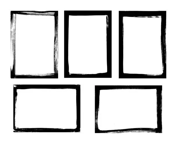 Vector illustration of Set of grunge frames with worn textures. Frames in A4 format made with brushstrokes