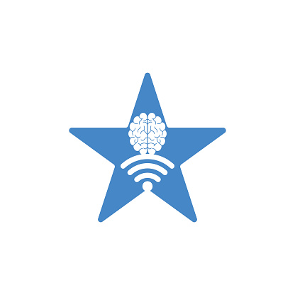 Brain and wifi star shape concept logo design. Education, technology and business background. Wi-fi brain logo icon