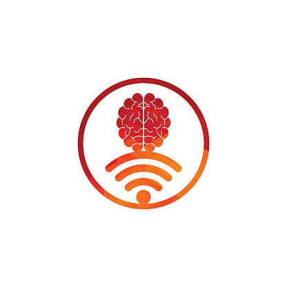 Brain and wifi logo design sign. Education, technology and business background. Wi-fi brain logo icon.