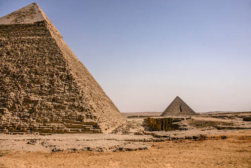 Cairo, Egypt - November 1, 2019: People in front of the Great Pyramid of Giza.