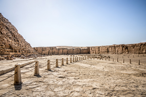 Fence Around Grand Giza Pyramid Of Cheops In Cairo, Egypt