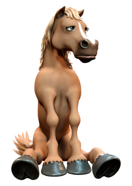 3D rendering of a brown cartoon horse isolated on white background