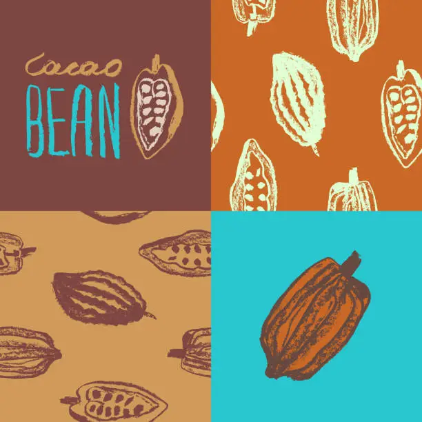 Vector illustration of Confectionery banner with cocoa beans seamless pattern.