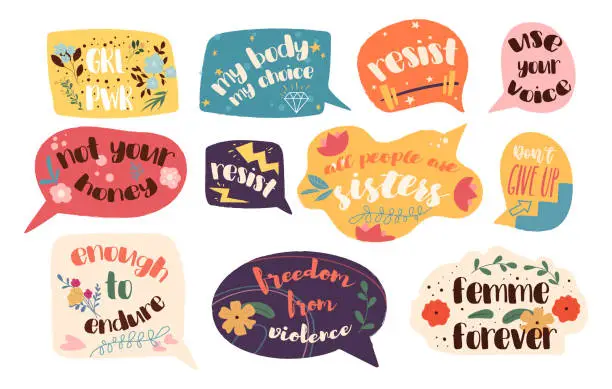 Vector illustration of Femme stickers set