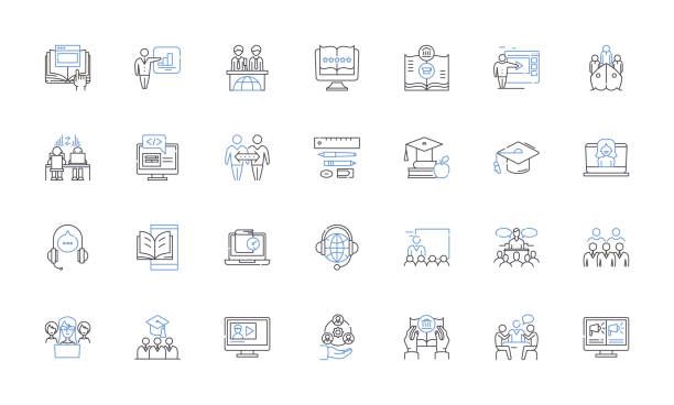 Schooling line icons collection. Education, Learning, Classroom, Teachers, Students, Syllabus, Curriculum vector and linear illustration. Exams,Grades,Homework outline signs set Schooling outline icons collection. Education, Learning, Classroom, Teachers, Students, Syllabus, Curriculum vector and illustration concept set. Grades,Homework linear signs and symbols book dedication stock illustrations