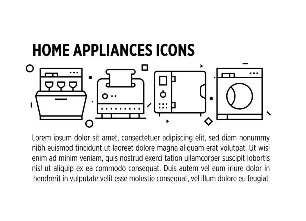 Vector illustration of Home Appliances, Kettle, Oven, Dishwasher, Iron, Sewing Machine Icons