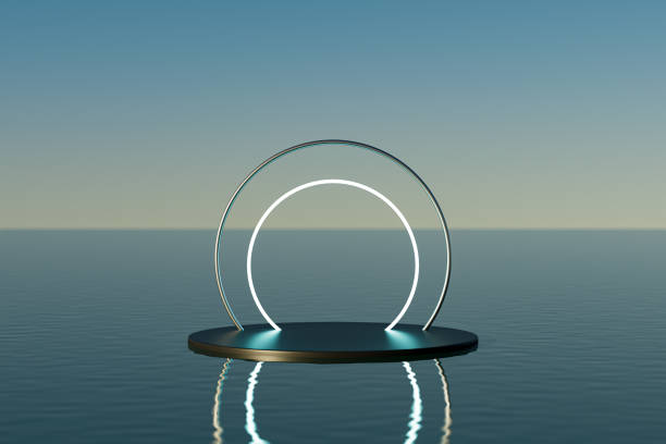 istock 3d presentation pedestal with circle frame over sea landscape background 1487490981